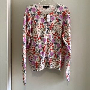 Ann Taylor Floral Ann Cardigan Sweater 100% Cotton - Size Large